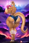 anthro biped breasts butt female hair hi_res kangaroo looking_at_viewer looking_back macropod mammal marsupial mrxrayfire muscular muscular_female pupils smile thick_thighs