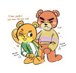  2020 animal_crossing anthro balls blush brown_body brown_fur chibi clothing duo english_text eyes_closed fur genitals hi_res male male/male mammal meljellow nintendo penis rodent sciurid shirt simple_background slightly_chubby teddy_(animal_crossing) text topwear ursid video_games white_background 
