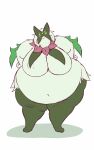 2024 5:8 anthro belly big_belly big_breasts breasts chubchubbyart domestic_cat felid feline felis female fur generation_9_pokemon green_body green_fur hi_res huge_belly humanoid larger_female looking_at_viewer mammal meowscarada nintendo obese overweight overweight_anthro overweight_female pink_nose pokemon pokemon_(species) red_eyes simple_background size_difference smile smiling_at_viewer smilling solo standing thick_thighs