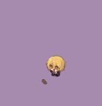  1girl absurdres black_coat black_pants blonde_hair chibi coat collared_shirt don_quixote_(project_moon) hair_between_eyes highres limbus_company necktie niioys pants project_moon purple_background red_necktie shirt short_hair simple_background solo squirrel white_shirt yellow_eyes 