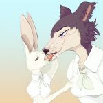  1:1 absurd_res anthro anthro_on_anthro beastars bodily_fluids canid canine canis clothed clothing domestic_rabbit drooling duo eisenbasil female female/female french_kissing haru_(beastars) hi_res humanoid_hands interspecies juno_(beastars) kissing lagomorph larger_female leporid mammal messy oryctolagus predator/prey rabbit saliva school_uniform size_difference smaller_female tongue tongue_out uniform wolf 