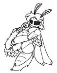  anthro arthropod bee black_eyes breasts butt claws female fluffy fluffy_tail hair hijackerdraws_(artist) hymenopteran insect monochrome multi_arm multi_limb non-mammal_breasts simple_background smile solo white_background wings 