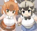  african_wild_dog_(kemono_friends) african_wild_dog_print animal_ears bare_shoulders black_hair blush bow bowtie breasts brown_hair dhole_(kemono_friends) dog_ears dog_girl dog_tail extra_ears gloves kemono_friends kemono_friends_3 large_breasts lets0020 long_sleeves looking_at_viewer multicolored_hair multiple_girls open_mouth pov shirt short_hair short_sleeves shorts skirt sleeveless tail two-tone_hair white_hair 