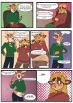 absurd_res anthro antlers bell bell_collar blonde_hair bottomwear bovid bovine breast_growth breasts brown_hair cattle clothed clothing collar comic deer dialogue duo english_text female fully_clothed gender_transformation growth hair hi_res horn legwear male mammal moomaid mtf_transformation new_world_deer panties pants reindeer sitting smile species_transformation stockings surprise sweater text topwear transformation underwear