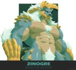  abs anthro biceps body_hair canid canine canis capcom chest_hair fanged_wyvern hi_res male mammal monster_hunter muscular muscular_anthro muscular_male nipples pecs scales solo video_games voviat wolf zinogre 
