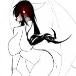 1:1 anthro black_and_white black_hair breasts canid canine claws fangs female fox hair hi_res humanculi looking_at_viewer magic mammal monochrome red_eyes sagging_breasts sketch solo tail teeth the_sake_ninja true_fox vampire wings