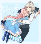  ! !! 2boys ahoge alternate_costume apron astolfo_(fate) back_bow belt_buckle black_bow blue_dress blue_footwear blue_nails blue_pants blue_thighhighs blue_vest blush bow braid buckle closed_eyes command_spell crossed_bangs dress dress_shirt fang fate/apocrypha fate/grand_order fate_(series) frilled_dress frilled_thighhighs frills full_body grey_hair hair_between_eyes hair_bow hair_intakes haoro happy hug light_blush long_braid long_hair maid maid_apron male_focus mary_janes multicolored_hair multiple_boys open_mouth otoko_no_ko pants parted_lips pink_hair red_eyes shirt shoes sieg_(fate) signature single_braid skin_fang smile streaked_hair striped_clothes striped_thighhighs tag thighhighs two-tone_hair vest white_apron white_bow white_hair white_shirt white_thighhighs 