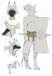  anthro bakadex bandage belt braided_hair canid canine digital_media_(artwork) hair kemono male mammal model_sheet mucknagabe solo standing warrior weapon 