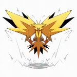  beak bird flying full_body looking_at_viewer mistray-art no_humans numbered pokemon pokemon_(creature) signature simple_background solo white_background zapdos 