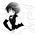  1boy :p akanbe anger_vein blanket blunt_ends blush bodysuit bridal_gauntlets eyelid_pull finger_to_eye genshin_impact greyscale half-closed_eyes index_finger_raised looking_at_viewer male_focus middle_ring mohu_116 monochrome scaramouche_(genshin_impact) sketch sleeveless sleeveless_bodysuit solo tongue tongue_out under_covers wanderer_(genshin_impact) wispy_bangs 