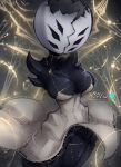2025 6_eyes anthro arachnid arthropod big_breasts biped black_body black_eyes bluesky_logo breasts cleavage clothed clothing dress english_text female first_sinner hatidraw hi_res hollow_knight:_silksong hollow_knight_(franchise) multi_eye signature solo team_cherry text weaver_(hollow_knight) white_clothing white_dress white_text