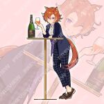  1girl ahoge animal_ears breasts brown_hair crown ear_ornament ear_piercing hair_between_eyes highres horse_ears horse_girl horse_tail long_sleeves looking_at_viewer mouhantain open_mouth orange_hair orange_tail piercing purple_eyes shirt short_hair smile solo t.m._opera_o_(casual)_(umamusume) t.m._opera_o_(umamusume) tail umamusume umamusume:_beginning_of_a_new_era umamusume:_road_to_the_top 