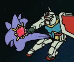  colored_skin creature full_body gem gundam holding holding_shield jazz_jack long_legs mecha mega_pokemon mega_starmie mobile_suit mobile_suit_gundam no_eyes no_humans parody pokemon pokemon_(creature) purple_skin red_gemstone robot rx-78-2_gundam scene_reference science_fiction shield space star_(sky) starfish starmie v-fin yellow_eyes 