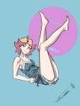  1girl amanda_o&#039;neill ass barefoot green_eyes highres ironsiderodger legs little_witch_academia looking_at_viewer multicolored_hair orange_hair red_hair short_hair signature smile solo two-tone_hair 