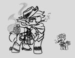  bullet cigarette clothed clothing duo equid equine fangs female feral gun hat headgear headwear hijackerdraws_(artist) holding_object holding_weapon horse male mammal monochrome open_mouth pony ranged_weapon simple_background smile tongue weapon 