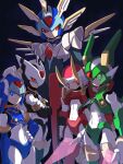  1girl 4boys absurdres android armor blue_armor blue_eyes blue_helmet commentary copy_x_(mega_man) crossed_arms dual_wielding energy_sword eye_mask facial_mark fairy_leviathan_(mega_man) fighting_fefnir_(mega_man) fins forehead_jewel green_armor green_eyes green_helmet group_picture head_fins head_wings helmet hidden_phantom_(mega_man) highres holding holding_sword holding_weapon horns looking_at_viewer mechanical_wings mega_man_(series) mega_man_zero_(series) multiple_boys ninja omochi_(mochi_skymega) orange_armor orange_helmet purple_armor purple_helmet red_eyes sage_harpuia_(mega_man) smile smirk sword weapon white_armor white_helmet wings 