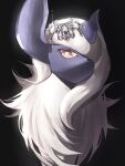  absol black_background black_skin body_fur colored_skin commentary hair_over_one_eye highres looking_at_viewer mega_absol pokemon pokemon_(creature) red_eyes reo_(mmocc123) simple_background sketch solo tiara upper_body white_fur 