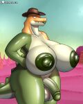 anthro balls big_breasts big_penis breasts crocodile crocodilian crocodylid female genitals glitch_productions gummigoo_(tadc) herm hi_res huge_breasts intersex mature_female nude overweight palmarianfire penis reptile scalie solo the_amazing_digital_circus thick_penis thick_thighs