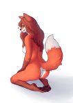  absurd_res anthro breasts butt canid canine color_fox female fox fur gloves_(marking) hair hi_res leg_markings mammal markings nude orange_body orange_fur orange_tail pawpads red_tongue simple_background socks_(marking) tongue tongue_out white_background 