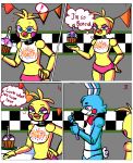  &lt;3 absurd_res anthro avian bird bored bow_tie chicken cupcake_(fnaf) duo female five_nights_at_freddy&#039;s five_nights_at_freddy&#039;s_2 galliform gallus_(genus) hi_res lagomorph leporid male male/female mammal mirror phasianid rabbit reikoi02 suprised_look toy_bonnie_(fnaf) toy_chica_(fnaf) video_games 
