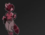  anthro breasts cellphone clothed clothing female fluffy fluffy_tail fur giant_panda hair hijackerdraws_(artist) holding_object mammal phone red_body red_eyes red_fur red_hair simple_background solo ursid 