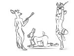 2023 4:3 adeer all_fours anthro backsack ball_gag balls bdsm biped black_and_white bodily_fluids bondage bound cloven_hooves collar deer dewclaw_hooves dominant dominant_anthro dominant_male dripping flaccid frogtied frogtied_leg front_view gag gagged genital_fluids genitals group hair hands_tied hands_to_collar hogtied holding_object holding_whip hooves horn legs_tied male mammal monochrome nude on_one_leg pecs penis precum precum_drip raised_tail scut_tail short_horn short_tail side_view small_horn smile standing submissive submissive_anthro submissive_male tail tied_to_ceiling trio unguligrade whip