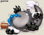  2022 absurd_res anthro canid canine canis claws hi_res hybrid inflatable inflatable_toy inflated_belly inflation inflation_fetish inner_tube kaiju latex male mammal pawpads paws pool_toy solo thaismotosuwa tube wolf 