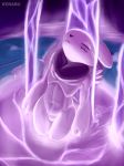  2020 black_body black_fur digimon digimon_(species) eyes_closed featureless_crotch fur glowing hi_res male navel nude partially_submerged renabu renabu_(character) renamon simple_background solo water waterfall white_body white_fur 