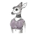 1:1 2023 adeer anthro big_breasts black_choker black_eyes black_jewelry black_necklace black_nose breasts choker clothed clothing countershade_face countershade_fur countershade_neck countershade_torso countershading crop_top deer eyelashes female front_view fur half-length_portrait jewelry looking_at_viewer mammal midriff necklace nipple_outline pink_clothing pink_crop_top pink_shirt pink_topwear portrait shirt simple_background solo topwear white_background 