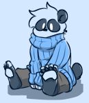  anthro black_body black_fur claws clothed clothing fluffy fluffy_tail fur giant_panda hijackerdraws_(artist) male mammal multicolored_body multicolored_fur simple_background sitting solo sweater topwear two_tone_body two_tone_fur ursid white_body white_fur 