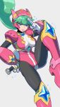  1girl absurdres armor black_bodysuit blue_eyes bodysuit boots commentary_request green_hair highres kakikuyeko3181 kuji-in leotard long_hair marino_(mega_man) mega_man_(series) mega_man_x:_command_mission mega_man_x_(series) ninja pink_footwear pink_helmet pink_leotard ponytail shoulder_armor simple_background solo white_background 