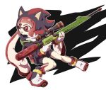  1girl bike_shorts cosplay crossover fangs full_body gloves inkling_girl inkling_player_character red_eyes red_hair shadow_the_hedgehog shadow_the_hedgehog_(cosplay) shadow_the_hedgehog_(game) solo sonic_(series) splat_charger_(splatoon) splatoon_(series) t_akiko tentacle_hair white_gloves 