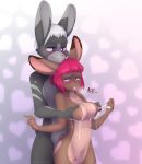  anthro bodily_fluids breast_milking breasts cum duo ears_up female genital_fluids hi_res lactating lagomorph leporid male male/female mammal marshmallow-ears narrowed_eyes rabbit standing text wet 