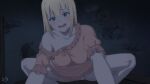  blonde_hair blue_eyes blush breasts collarbone commentary darkness_(konosuba) drooling english_commentary indoors keihh kono_subarashii_sekai_ni_shukufuku_wo! large_breasts long_hair looking_at_viewer night pov straddling 