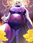 2024 anthro belly boss_monster_(undertale) bovid breasts caprine clothing dress female flower fur goat hi_res inksplot mammal obese obese_female overweight overweight_female plant solo toriel undertale_(series) white_body white_fur yellow_flower