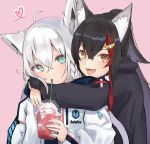  /\/\/\ 2girls ahoge animal_ear_fluff animal_ears bangs black_hair black_jacket braid commentary_request cup drinking drinking_straw eyebrows_visible_through_hair fox_ears fox_girl green_eyes hair_between_eyes hair_ornament hairclip heart hitachi_sou holding holding_cup hololive hololive_gamers hug hug_from_behind jacket long_hair long_sleeves looking_at_viewer multicolored_hair multiple_girls ookami_mio open_mouth red_hair shirakami_fubuki sidelocks single_braid two-tone_hair virtual_youtuber white_hair white_jacket wolf_ears wolf_girl yellow_eyes 