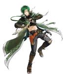  1boy abs belt boots clenched_teeth coat crop_top dagger damaged fire_emblem fire_emblem:_radiant_dawn green_coat green_eyes highres holding holding_dagger holding_knife holding_weapon knife non-web_source official_alternate_costume official_art pants parted_bangs solo sothe_(dawning_zephyr)_(fire_emblem) sothe_(fire_emblem) teeth torn_clothes torn_pants weapon yellow_eyes 
