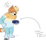 1:1 2022 anthro arrow_sign australian_cattle_dog beargarbage black_eyes black_nose blue_body blue_fur bluey_(series) blush box canid canine canis cattledog container cookie digital_media_(artwork) domestic_dog english_text food fur hair half-closed_eyes hand_on_hip hand_on_own_hip herding_dog hi_res holding_box holding_container holding_object looking_at_food looking_at_object looking_down male mammal motion_lines multicolored_body multicolored_fur multicolored_tail narrowed_eyes orange_body orange_ears orange_fur orange_hair orange_tail pastoral_dog radley_heeler simple_background smile solo standing tail tail_motion tailwag tan_body tan_fur tan_tail teeth text thought_bubble white_background