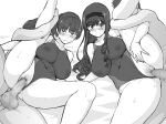  2boys 2girls amagami ass blush breasts censored closed_mouth clothing_aside covered_nipples drill_hair greyscale hairband hetero holding_another&#039;s_leg large_breasts leg_up long_hair looking_at_viewer monochrome morishima_haruka mosaic_censoring multiple_boys multiple_girls one-piece_swimsuit penis pussy sanagi_torajirou see-through_one-piece_swimsuit sex sex_from_behind short_hair spread_legs sweat swimsuit swimsuit_aside thighs tsukahara_hibiki vaginal 