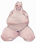  anthro big_breasts blep boss_monster_(undertale) bovid breasts caprine clothing female front_view fur goat hi_res horn huge_breasts mammal mature_female nipple_outline panties petroverr shirt simple_background solo t-shirt thick_thighs tongue tongue_out topwear toriel undertale_(series) underwear white_background white_body white_clothing white_fur white_shirt white_topwear 