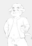  2020 anthro bottomwear bulge chuukichi_(morenatsu) clothing food hi_res humanoid_hands kemono male mammal masshiro monochrome morenatsu murid murine one_eye_closed pants rat rodent shirt simple_background solo topwear video_games visual_novel wink 