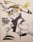  2018 4_fingers anthro breasts butt cheek_stripes cheek_tuft day_count dipstick_ears ear_markings english_text eye_trail eyewear eyewear_on_head eyewear_only facial_tuft featureless_breasts female fingers fist fur generation_1_pokemon goggles goggles_on_head goggles_only hair hi_res inktober inktober_2018 mammal mostly_nude multicolored_ears nintendo nude open_:3 open_mouth open_smile pen_(artwork) pikachu pokemon pokemon_(species) pokemorph pupils rodent scarf scarf_only skyra_(toxicsoul77) small_breasts smile solo striped_arms striped_body striped_fur stripes text toxicsoul77 traditional_media_(artwork) tuft white_pupils yellow_electricity yellow_eyes yellow_lens 