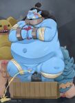  2024 96panda balls belly big_belly blue_body blush bodily_fluids bound erection fish-men_(one_piece) flaccid genital_fluids genitals group hi_res jinbe kemono male marine one_piece overweight overweight_male peeing penis urine 