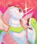  3_fingers absurd_res accessory bruno_(safero) chesnaught fingers fur green_body headband hi_res male muscular muscular_male nintendo one_eye_closed pink_background pink_nose pok&eacute;mon pok&eacute;mon_(species) safero simple_background smile solo spikes video_games white_body white_fur wink 