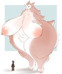 ambrosia_(kazukio) anthro avian belly big_breasts big_butt bird breasts butt crotch_tuft duo female hand_on_breast hi_res huge_breasts huge_butt hyper hyper_breasts looking_down monster nipple_piercing nipples non-mammal_nipples owl piercing question_mark silhouette simple_background solo_focus spots thick_thighs tuft vetarix wide_hips