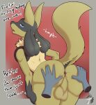  abstract_background absurd_res anthro anus arkailart backsack balls bent_over butt dialogue digital_media_(artwork) disembodied_hand english_text generation_4_pokemon genitals hand_on_butt hi_res hmph looking_at_viewer looking_back lucario male nintendo pokemon pokemon_(species) pupils raised_tail red_pupils shiny_pokemon solo tail text unimpressed 