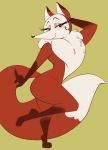  anthro blush canid canine chest_tuft dipstick_tail female fox hi_res joelasko mammal multicolored_tail nude pose simple_background solo thick_thighs tuft 