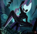  2020 absurd_res ambiguous_gender anthro arthropod batartcave black_body bodily_fluids breasts digital_media_(artwork) duo featureless_breasts fecharis female female_focus genitals hi_res holding_object holding_weapon hollow_knight hornet_(hollow_knight) insect larger_female nude protagonist_(hollow_knight) pussy size_difference smaller_ambiguous solo_focus spread_legs spreading standing sweat sweatdrop team_cherry vessel_(species) video_games weapon 