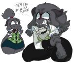 2018 absurd_res angry animal_crossing anthro bared_teeth bell bell_hair_tie black_bottomwear black_clothing black_collar black_eyebrows black_freckles black_nose black_pants blue_bottomwear blue_clothing blue_skirt bottomwear bow_tie button_(fastener) canid canine clothing collar colored cosplay dewlap_(anatomy) english_test eye_scar eyebrow_through_hair eyebrows facial_scar fangs female freckled_face freckles fur green_clothing green_topwear green_ves green_vest grey_body grey_ears grey_fur grey_hair hair hi_res isabelle_(animal_crossing) jealous jingle_bell mammal mythological_canine mythological_creature mythology nintendo pants pencil_skirt plaid pockets red_bow_tie red_hair_tie rolling_up_sleeves scar scout_(toxicsoul77) sharp_teeth simple_background skirt solo speech_bubble sweater sweater_vest teeth thick_thighs topwear toxicsoul77 translucent translucent_hair vest were werecanid werecanine werewolf white_background white_dress_shirt white_hair_tie white_scar wide_hipped_anthro wide_hipped_female wide_hips