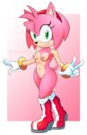 5_fingers amy_rose anthro areola boots breasts clothing eulipotyphlan female fingers footwear genitals gloves green_eyes handwear hedgehog hi_res looking_at_viewer mammal navel nipples nude pussy sega signature simple_background smile solo sonic_the_hedgehog_(series) stradivarius 